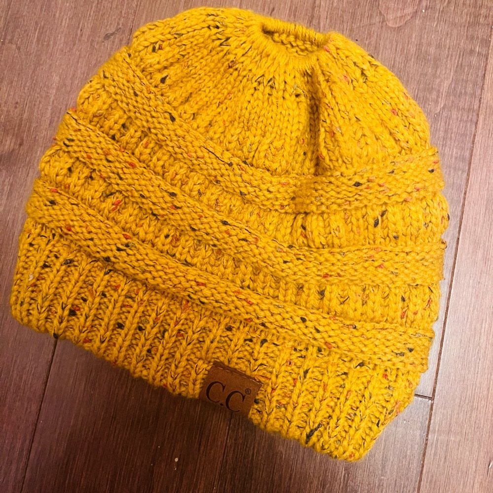 Mustard Toque with hole for Ponytail